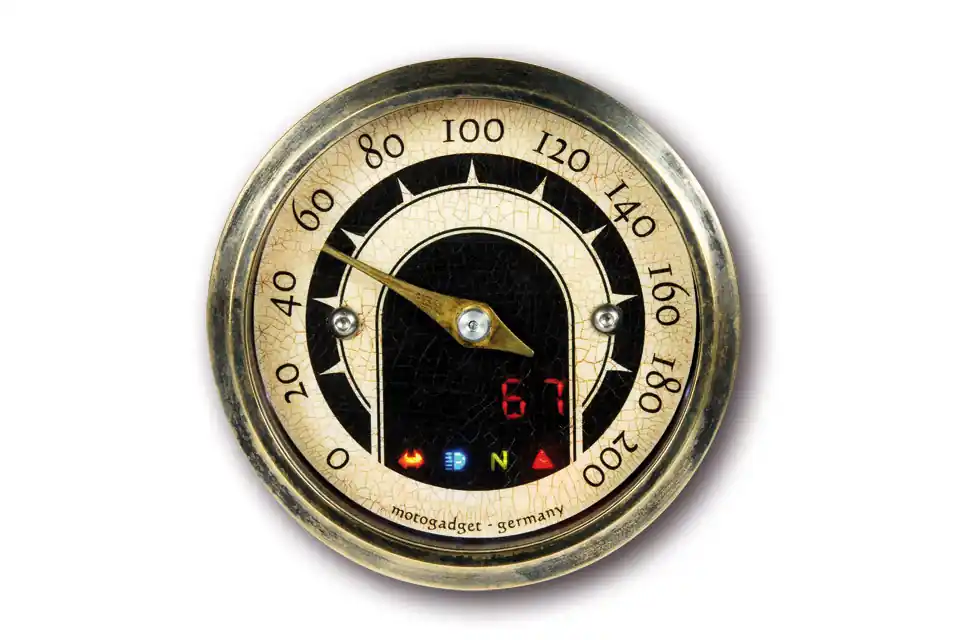 Saisonangebot motogadget analog Tacho mst vintage, mit Messingring