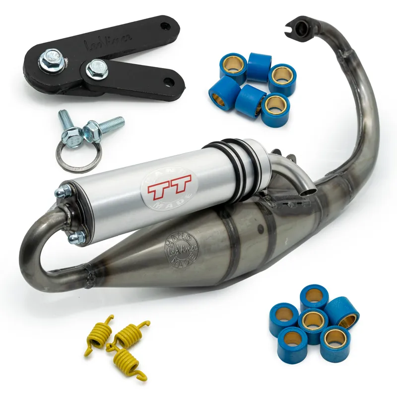 Markenware Auspuffanlage komplett LeoVince HAND MADE TT mit Zulassung, Aluminium für MBK Booster / Next Generation / Yamaha BW& 039;S 50 / Next Generation 50 1988 - 1999 / Booster Kat / Next Generation Kat AC 1999 - 2001 / Rocket 1996 - 1998