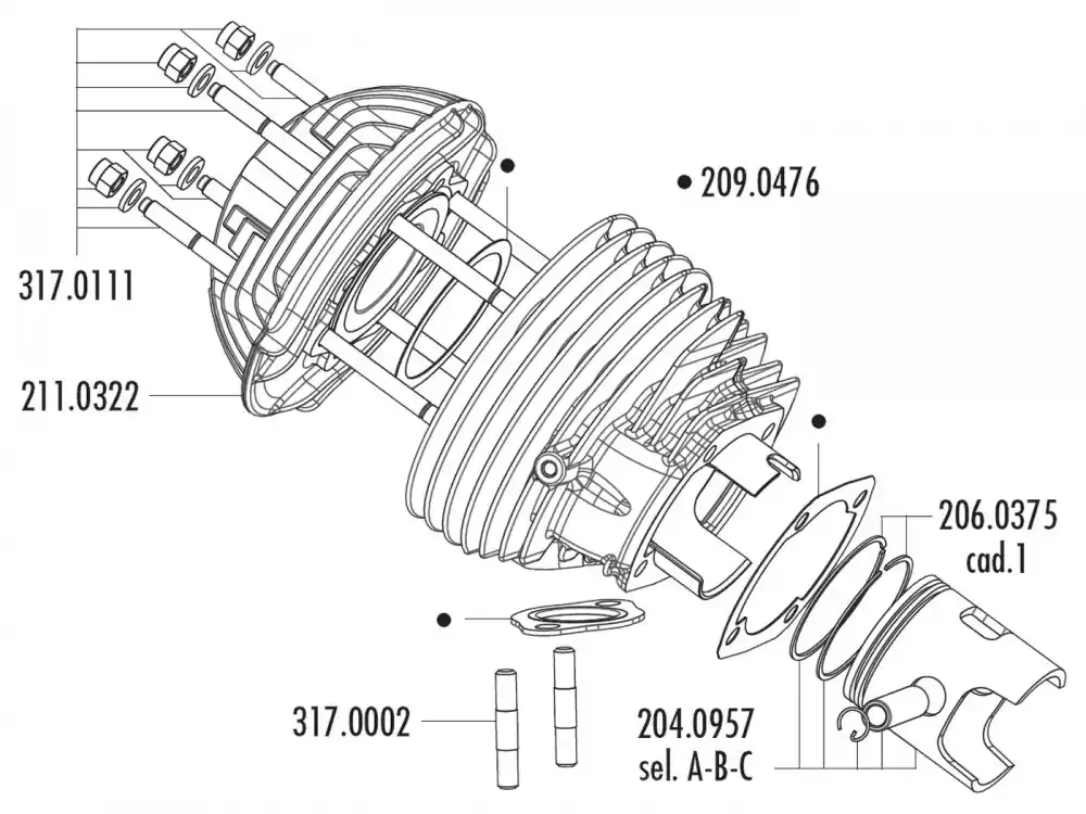 Kolben Satz Polini 135mm 58mm (B) für Vespa 125 Primavera 2T, Primavera ET3 2T Ausverkauf