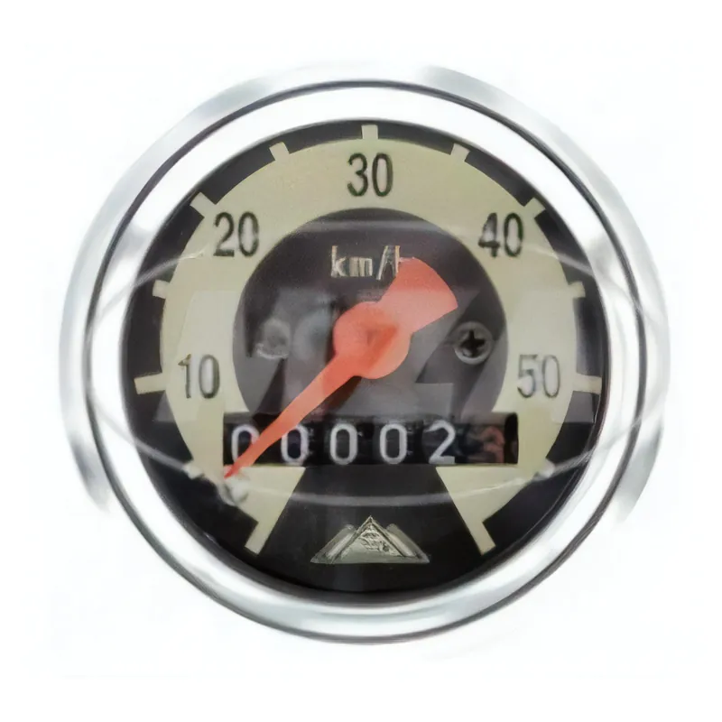 Billig Simson Tachometer für SR2E, SR4-1, KR50, Ø 48 mm, 60 km / h-Version - Skale schwarz / hellelfenbein, Tachoglas gewölbt, Chromring