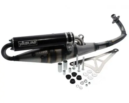 Billig Auspuff YASUNI Scooter Z schwarz kompatibel für Piaggio 50ccm 2-Takt TPH, Zip, NRG, Gilera Runner, Ice, Stalker Sportauspuff