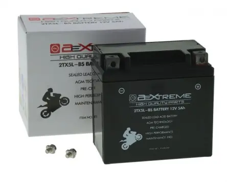 Kracherpreis Batterie 2EXTEME 2TX5L-BS AGM 12V 5Ah 113x70x105mm kompatibel für Aprilia SR50, Peugeot Speedfight 1 2 3 4, Simson S53, S83, SR50, SR80, Vespa PK 50 2