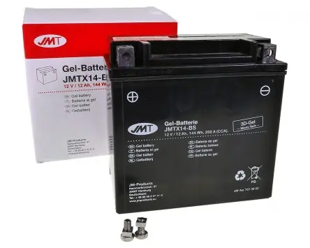 Batterie 12V 12Ah JMT Gel JMTX14-BS kompatibel für Motorrad, Roller, Quad, ATV Aprilia RSV 1000 Mille, BMW K1300 S, R1200 Must-Have