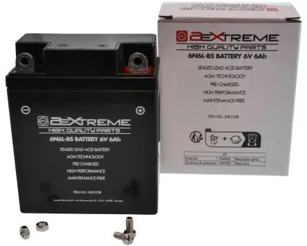 Letzte Chance Batterie 2EXTREME 6N6L-BS 6V, 6Ah AGM 97x55x115mm kompatibel für Honda CB 125, SL 125 , XL 250, Yamaha DT 125 175 250 400, XT 500,