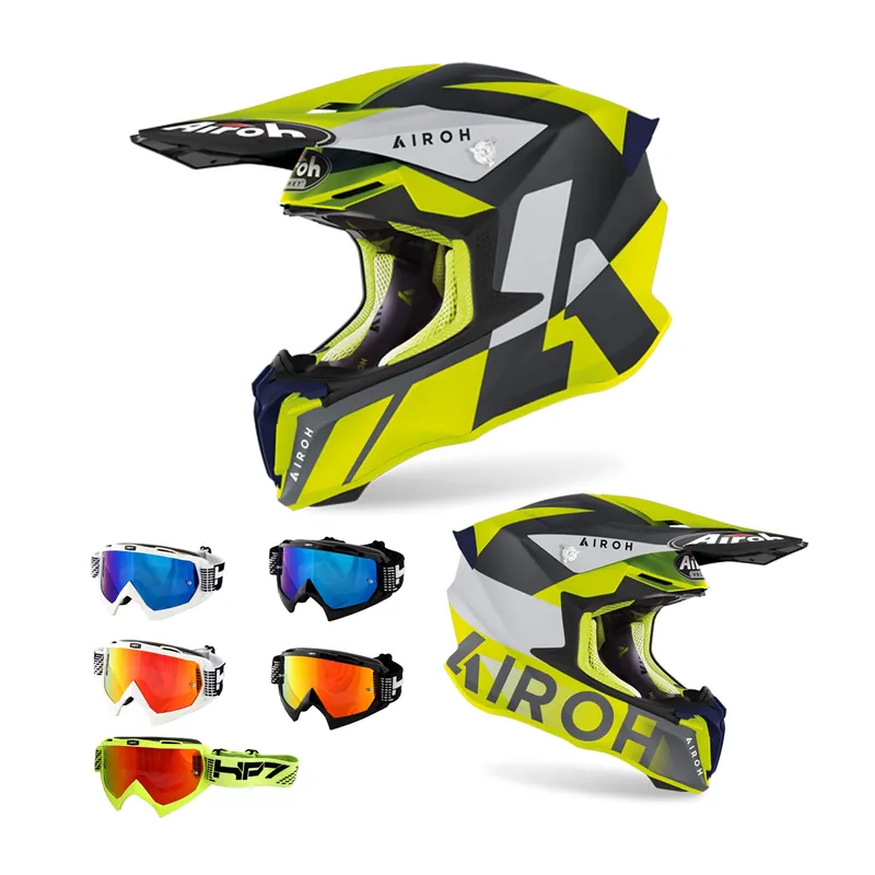 Heißes Angebot Airoh Twist 2.0 Lift Dunkelblau Gelb MX Helm Crosshelm + HP7 Brille Motocross Enduro M (57/58cm) weiß / blau verspiegelt