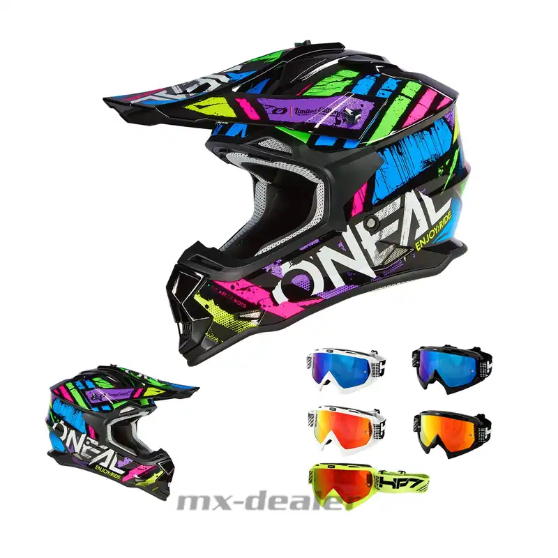 O‘Neal Crosshelm 2SRS Glitch Multi ECE 06 MX Helm + HP7 Brille verspiegelt M (57/ 58cm) HP7 schwarz/ blau verspiegelt Bestpreis