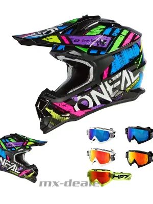 Billig O‘Neal Crosshelm 2SRS Glitch Multi ECE 06 MX Helm + HP7 Brille verspiegelt XXL (63/ 64cm) HP7 weiß / blau verspiegelt