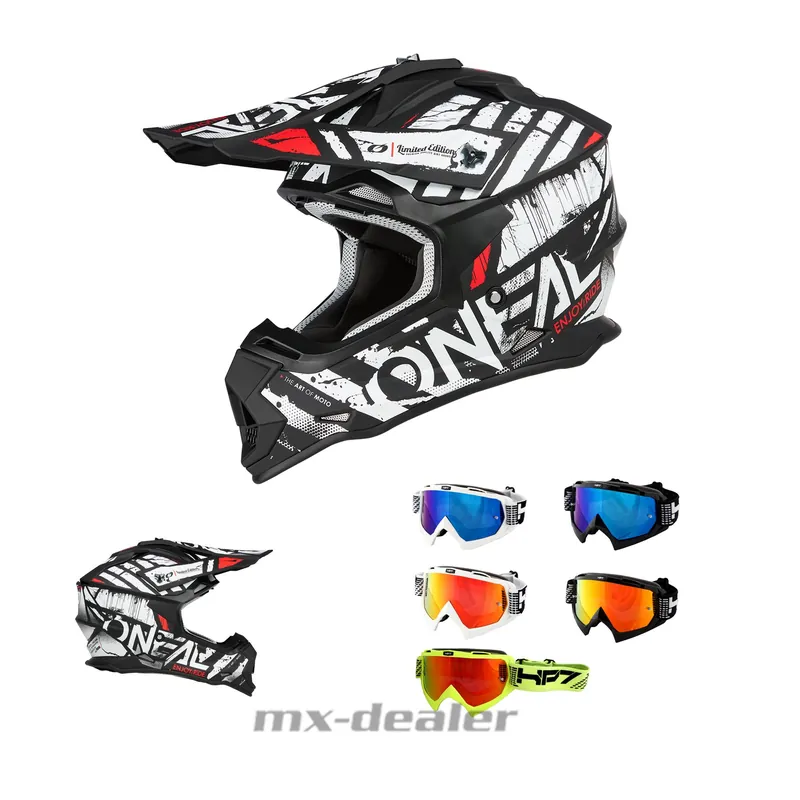 O‘Neal Crosshelm 2SRS Glitch Schwarz Weiß ECE 06 MX Helm + HP7 Brille verspiegelt L (59/ 60cm) HP7 weiß/ rot verspiegelt Nur Für Kurze Zeit