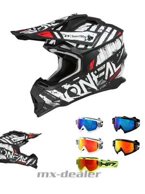 O‘Neal Crosshelm 2SRS Glitch Schwarz Weiß ECE 06 MX Helm + HP7 Brille verspiegelt L (59/ 60cm) HP7 neon/ rot verspiegelt Sofort Bestellen