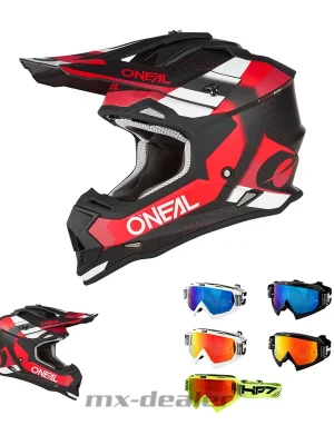 Günstig O‘Neal Crosshelm 2SRS V.23 Spyde Schwarz Rot ECE 06 MX Helm + HP7 Brille verspiegelt
