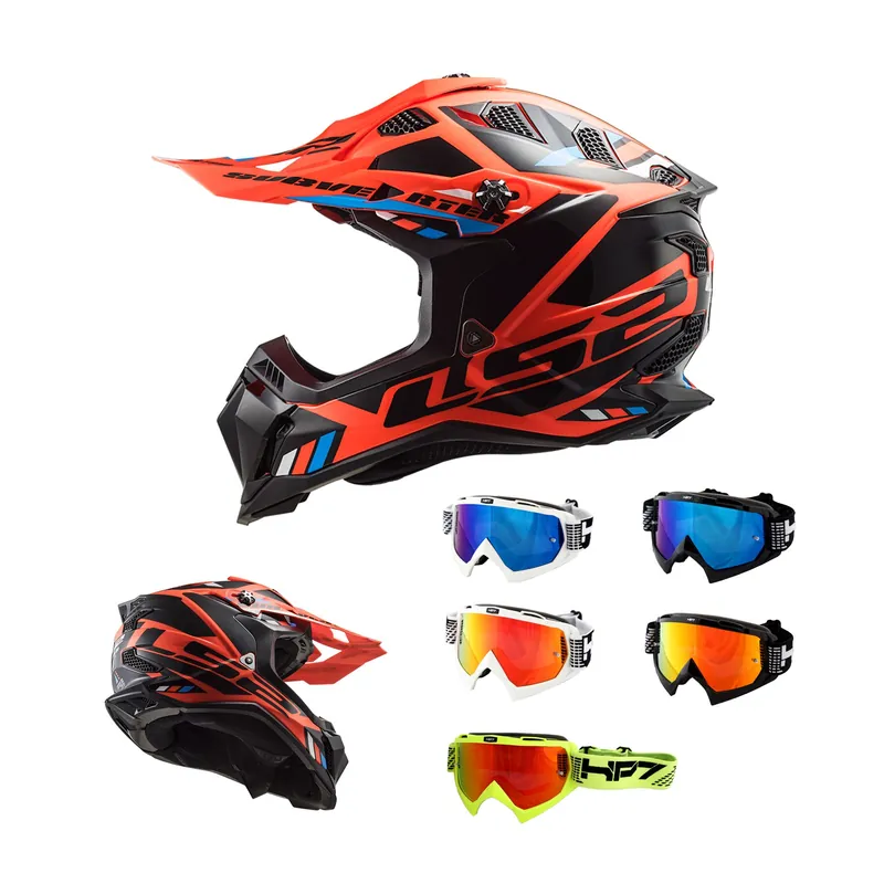 LS2 MX 700 EVO Subverter Stomp Fluo Orange MX Helm Crosshelm + HP7 Brille L (59-60cm) schwarz blau verspiegelt Direktkauf