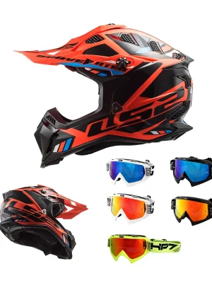 Expressversand LS2 MX 700 EVO Subverter Stomp Fluo Orange MX Helm Crosshelm + HP7 Brille XXL (63-64cm) neon rot verspiegelt