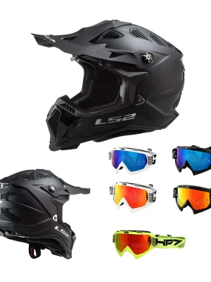 Highlight LS2 MX 700 EVO Subverter Noir Schwarz MX Helm Crosshelm + HP7 Brille Enduro L (59-60cm) neon rot verspiegelt