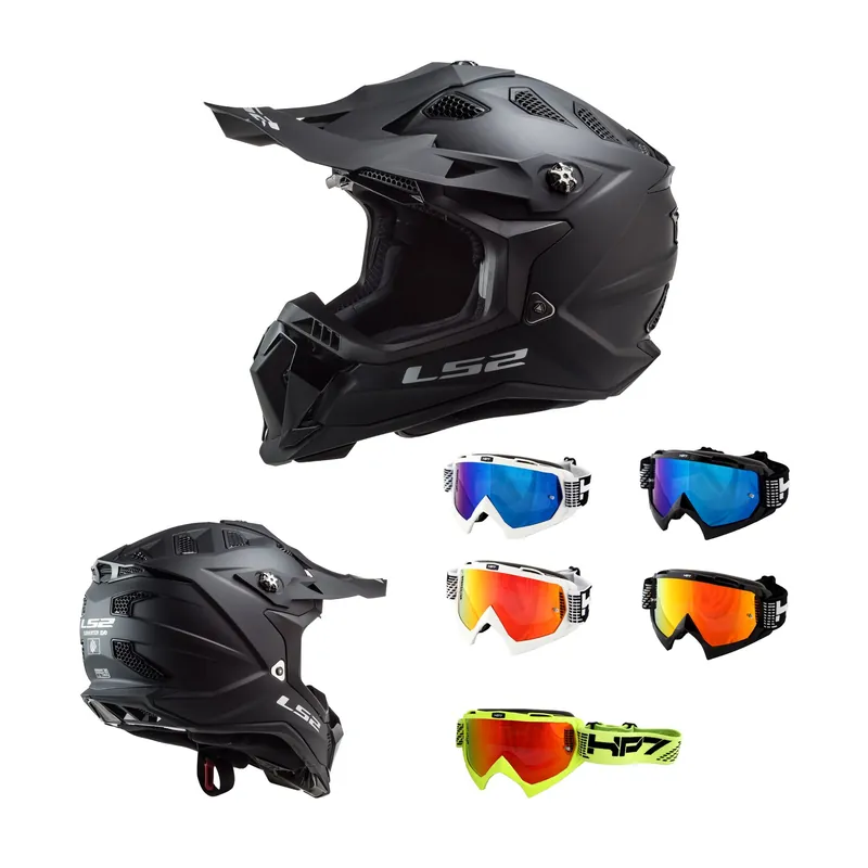Must-Have LS2 MX 700 EVO Subverter Noir Schwarz MX Helm Crosshelm + HP7 Brille Enduro XXL (63-64cm) weiß rot verspiegelt