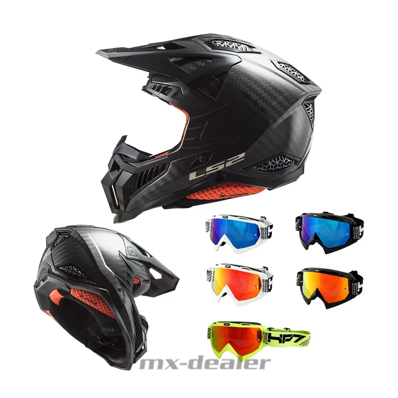 Neue Ware LS2 MX703 EVO X-Force Solid Carbon MX Helm Crosshelm Motocross + HP7 Crossbrille S (55-56cm) neon rot verspiegelt
