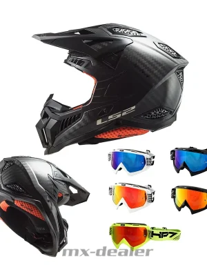 Bestseller LS2 MX703 EVO X-Force Solid Carbon MX Helm Crosshelm Motocross + HP7 Crossbrille XL (61-62cm) weiß blau verspiegelt