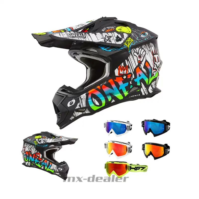 Begrenztes Angebot O‘Neal Crosshelm 2SRS Rancid ECE 06 MX Helm + HP7 Brille verspiegelt L (59/ 60cm) HP7 schwarz/ rot verspiegelt