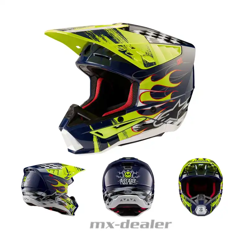 Neue Kollektion Alpinestars S-M5 SM5 ECE 22.06 Rash Dark Navy Gelb MX Helm Crosshelm Motocross Cross Enduro 2XL (63-64cm)
