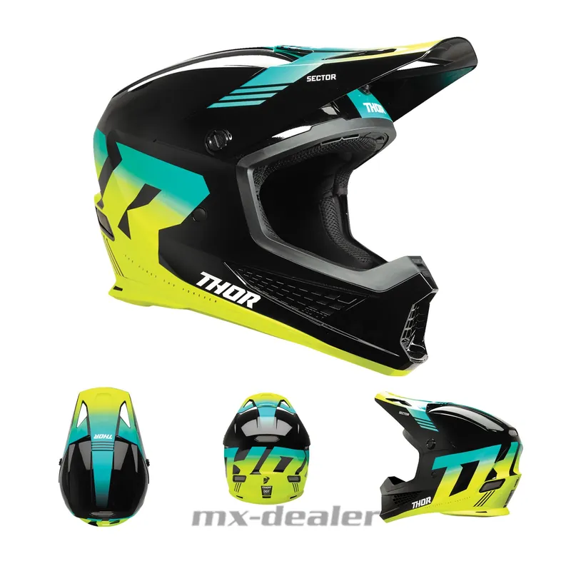 Thor MX Sector 2 Crosshelm Carve Schwarz Acid ECE06 Helm MX Helm Motocross Cross Quad M (57/ 58cm) Zertifiziert