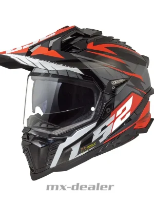 Günstig LS2 MX701 Explorer Spire Schwarz Titanium Rot Dualsport Enduro Helm GS MX Crosshelm XL (61-62cm)