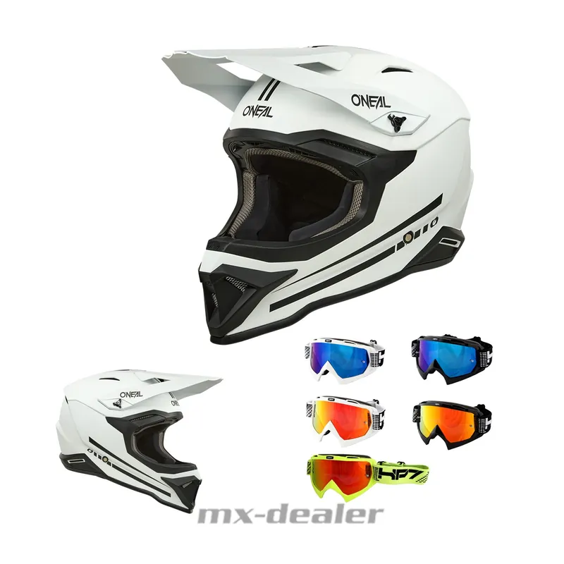 Billig O‘Neal 1 SRS V.25 ECE06 Solid Weiß MX Helm Crosshelm + HP7 Brille Motocross Cross Enduro L (59/ 60cm) neon rot verspiegelt