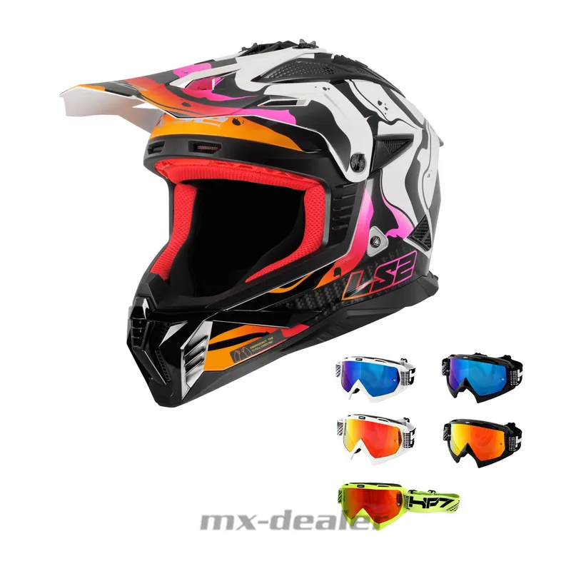 LS2 MX708 Fast II Wash White Helm Crosshelm + HP7 Brille Enduro MTB Quad L (59/ 60cm) fluo rot verspiegelt Knallerangebot