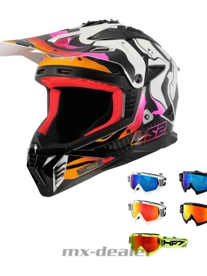Bestpreis LS2 MX708 Fast II Wash White Helm Crosshelm + HP7 Brille Enduro MTB Quad M (57/ 58 cm) schwarz blau verspiegelt