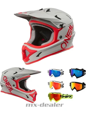 Begrenztes Angebot O‘Neal Sonus Solid V.25 Grau Rot Fahrrad Helm + HP7 Brille MTB BMX Downhill Bike DH Trail S (55-56cm) schwarz rot verspiegelt