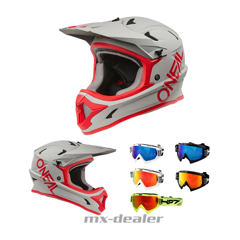 Zertifiziert O‘Neal Sonus Solid V.25 Grau Rot Fahrrad Helm + HP7 Brille MTB BMX Downhill Bike DH Trail XL (61-62cm) weiß rot verspiegelt
