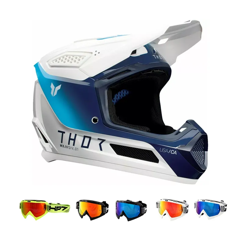 Thor MX Crosshelm Fleet Storm Weiß Navy + HP7 Brille MX Helm Motocross Cross Enduro Quad XXL (63/ 64cm) neongelb rot verspiegelt Top-Angebot