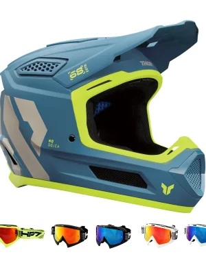 Thor MX Crosshelm Fleet Forge Blau + HP7 Brille MX Helm Motocross Cross Enduro Quad L ( 59/ 60cm) weiß rot verspiegelt Angebot