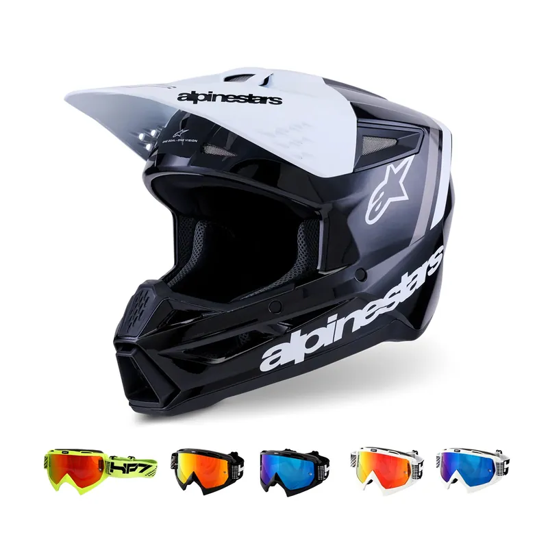 Online Kaufen Alpinestars S-M3 SM3 Radium Schwarz Weiß MX Helm Crosshelm + HP7 Brille Motocross Cross XL (61-62cm) weiß blau verspiegelt