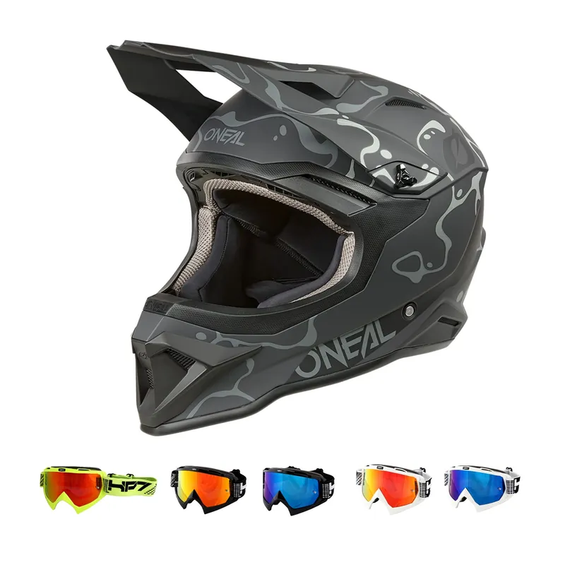 O‘Neal 1 SRS Splash schwarz grau MX Helm Crosshelm + HP7 Brille Motocross Cross Enduro L (59/ 60cm) schwarz rot verspiegelt Versand Am Gleichen Tag