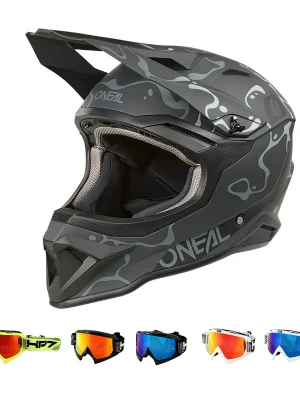 Top-Angebot O‘Neal 1 SRS Splash schwarz grau MX Helm Crosshelm + HP7 Brille Motocross Cross Enduro XL (61/ 62cm) schwarz blau verspiegelt
