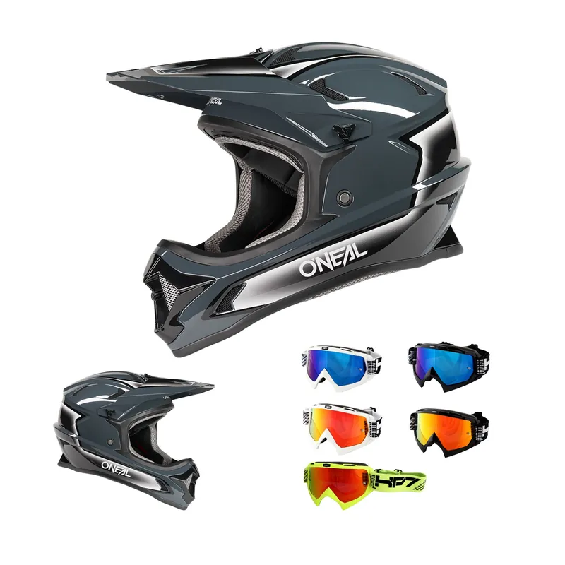 O‘Neal Sonus Slick Schwarz Grau Fahrrad Helm + HP7 Brille MTB BMX Downhill Bike DH Trail L (59-60cm) weiß rot verspiegelt Neu Im Sortiment