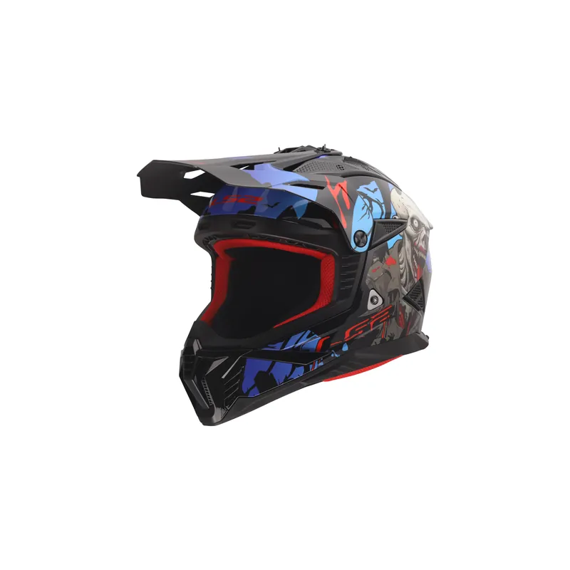 LS2 MX708 Crosshelm Fast II Zombie Schwarz Rot Blau Helm Motocross Enduro XXL (63/ 64cm) Beliebt