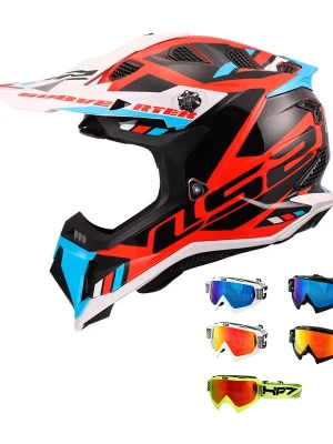 Direkt Vom Hersteller LS2 Crosshelm MX700 EVO Subverter Stomp Weiß Rot Blau MX Helm + HP7 Brille L (59-60cm) schwarz blau verspiegelt