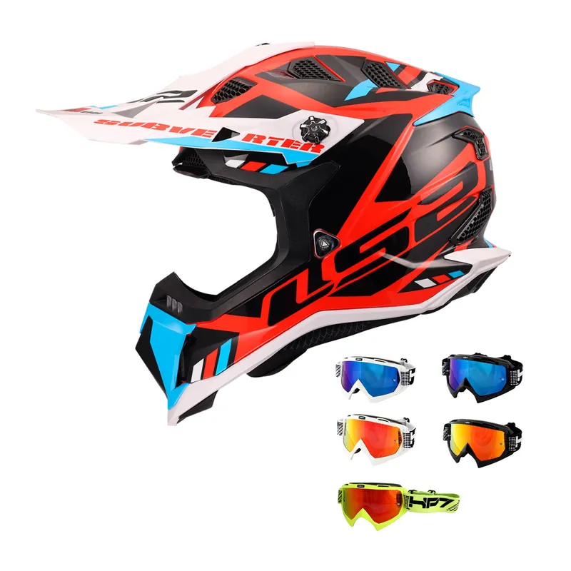 Neu Im Sortiment LS2 Crosshelm MX700 EVO Subverter Stomp Weiß Rot Blau MX Helm + HP7 Brille XL (61-62cm) neon rot verspiegelt