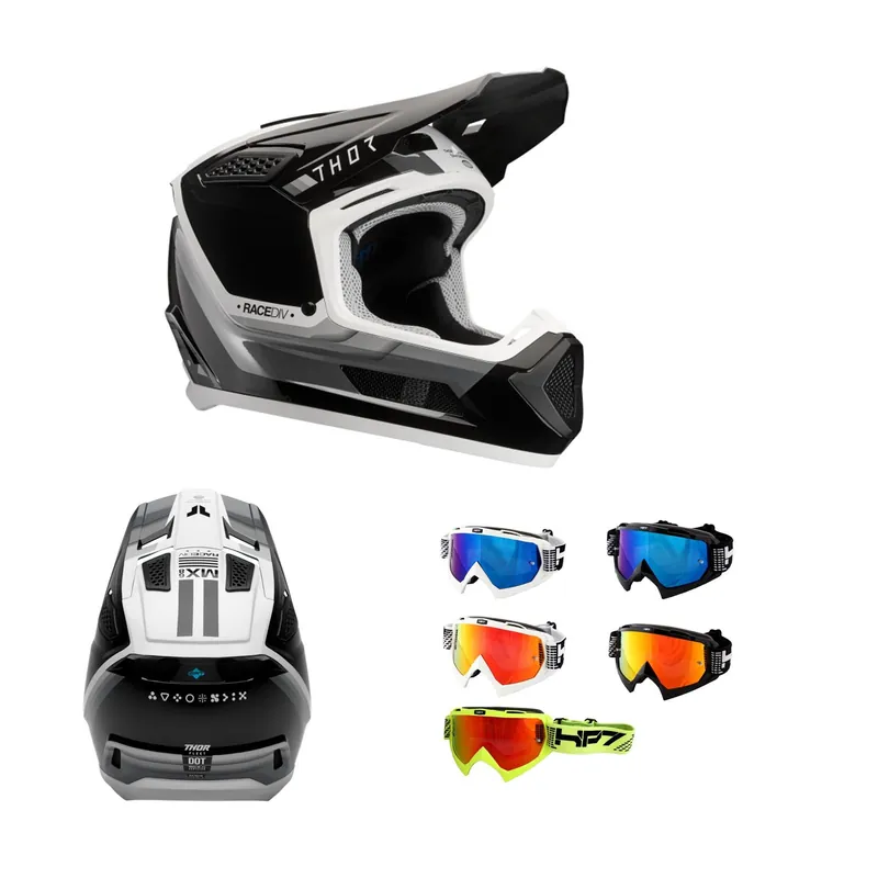 Finale Aktion Thor MX Crosshelm Fleet Defy Schwarz Weiß + HP7 Brille MX Helm Motocross Cross S (55/ 56cm) weiß blau verspiegelt