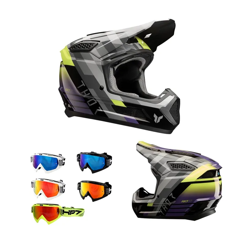 Thor MX Crosshelm Fleet Camber Schwarz Purple + HP7 Brille MX Helm Motocross Cross XXL (63/ 64cm) weiß rot verspiegelt Top-Seller
