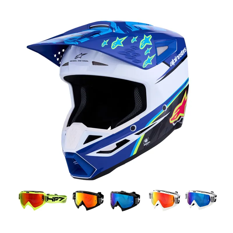 Alpinestars S-M3 SM3 Falcon Blau MX Helm Crosshelm + HP7 Brille Motocross Cross S (55-56cm) schwarz rot verspiegelt Solange Der Vorrat Reicht