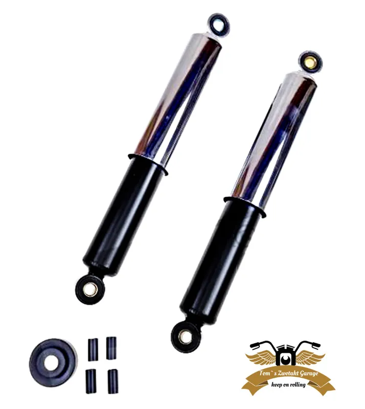 Bestpreis Stoßdämpfer Oldtimer klassisch geschlossen matt schwarz chrom 310 mm 6/8mm Augen Moped Mofa Motorrad